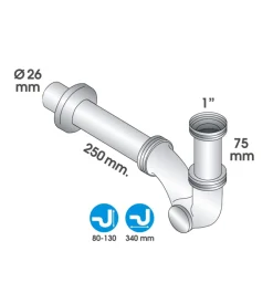 Sifone a "s" 1" in ottone cromato, per bagno