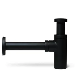 Sifone di scarico kam "black" in ottone verniciato nero opaco con attacco 1"1/4
