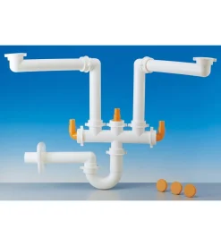 Sifone salvaspazio "lira" a "s" 2 vasche 1 1/2" x 40 mm., per cucina