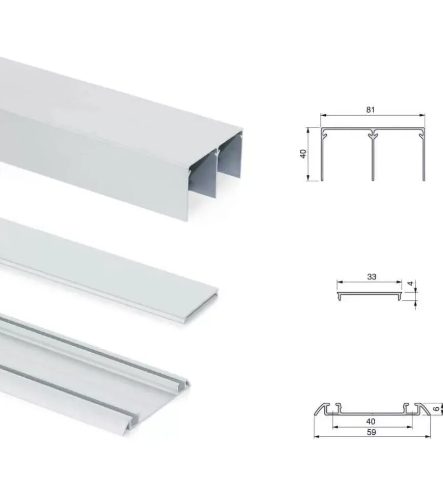 Sistema per ante scorrevoli in alluminio, spessore 18 mm