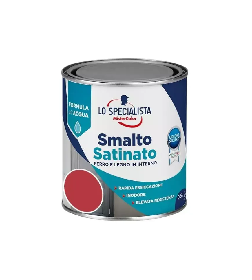 Smalto acqua satinato 0,5 lt. rosso