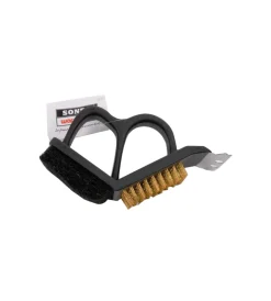 Spazzola ergonomica pulisci griglie e piastre per barbecue