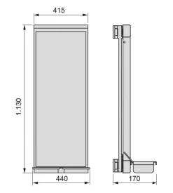 Specchio estraibile per armadio color moka, 1130x415 mm
