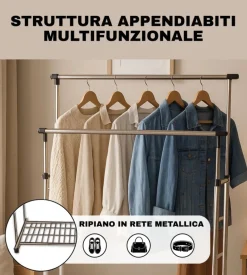 Stender appendiabiti doppio estensibile bellahome con ruote in metallo bianco 45x90x104/170 cm