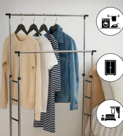 Stender appendiabiti doppio estensibile bellahome con ruote in metallo bianco 45x90x104/170 cm