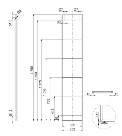 Struttura per scaffale lader in acciaio nero, 179 cm