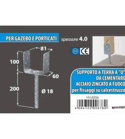 Supporto a "u" per pali 81 x 65 x 105 x 200 mm.