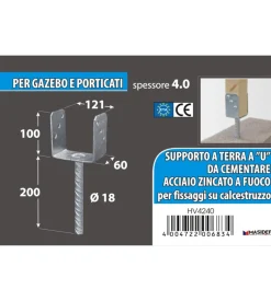 Supporto a "u" per pali 121 x 65 x 105 x 200 mm.