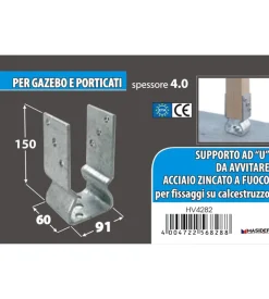 Supporto per pali 91 x 150 x 60 mm.