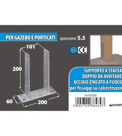 Supporto per pali da avvitare 101 x 60 x 200 x 200 mm.