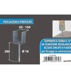 Supporto per pali regolabile 65 - 150 mm.