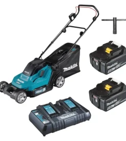 Tagliaerba a batteria a spinta makita "dlm432pt2" taglio da 43 cm 2 x 18v 5ah