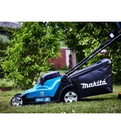 Tagliaerba a batteria a spinta makita "dlm432pt2" taglio da 43 cm 2 x 18v 5ah