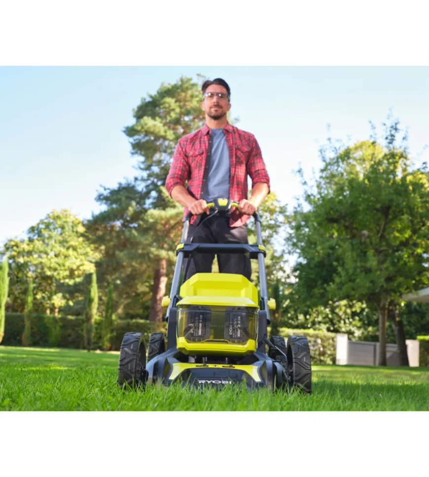 Tagliaerba a batteria ryobi "ry18lmx46a-250" taglio 46 cm 18v, due batterie 5.0ah incluse