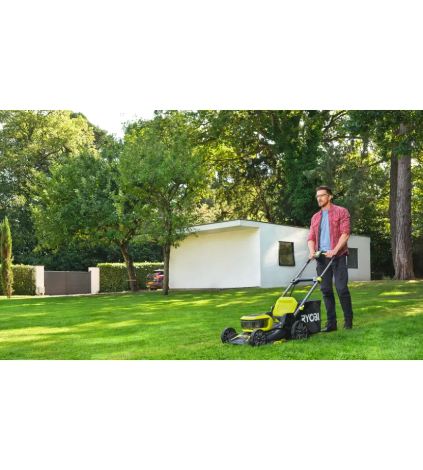 Tagliaerba a batteria ryobi "ry18lmx46a-250" taglio 46 cm 18v, due batterie 5.0ah incluse