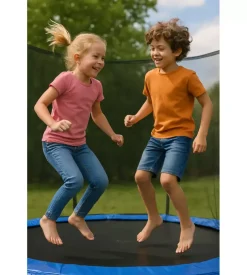 Tappeto elastico da giardino per bambini eurogarden in acciaio e pvc con rete e scaletta 244 cm