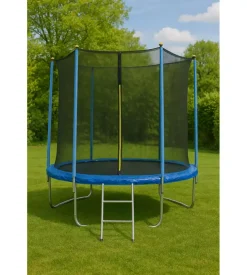 Tappeto elastico da giardino per bambini eurogarden in acciaio e pvc con rete e scaletta 244 cm