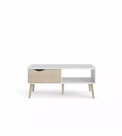 Tavolino da soggiorno "oslo" bianco con cassetto e gambe quercia, 98,7x60,2x43,3 cm