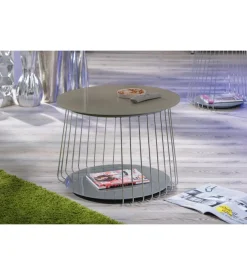 Tavolino in metallo e vetro temperato, ø 70 cm