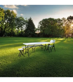 Tavolo da campeggio pieghevole eurogarden in polietilene bianco 183x76x72 cm
