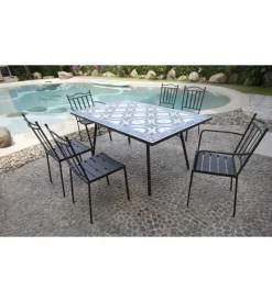 Tavolo da esterno eurogarden "venezia" in ferro con top piastrelle gres 160x80x75 cm