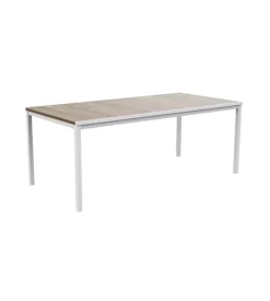 Tavolo da esterno keter "porto 200" in metallo bianco e piano effetto legno frassino 200x95x75 cm