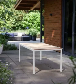 Tavolo da esterno keter "porto 200" in metallo bianco e piano effetto legno frassino 200x95x75 cm