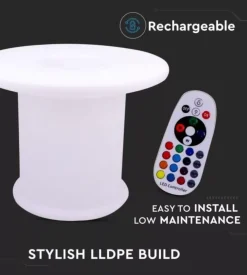 Tavolo da esterno led rgb vtac con telecomando bianco 72x72x58 cm