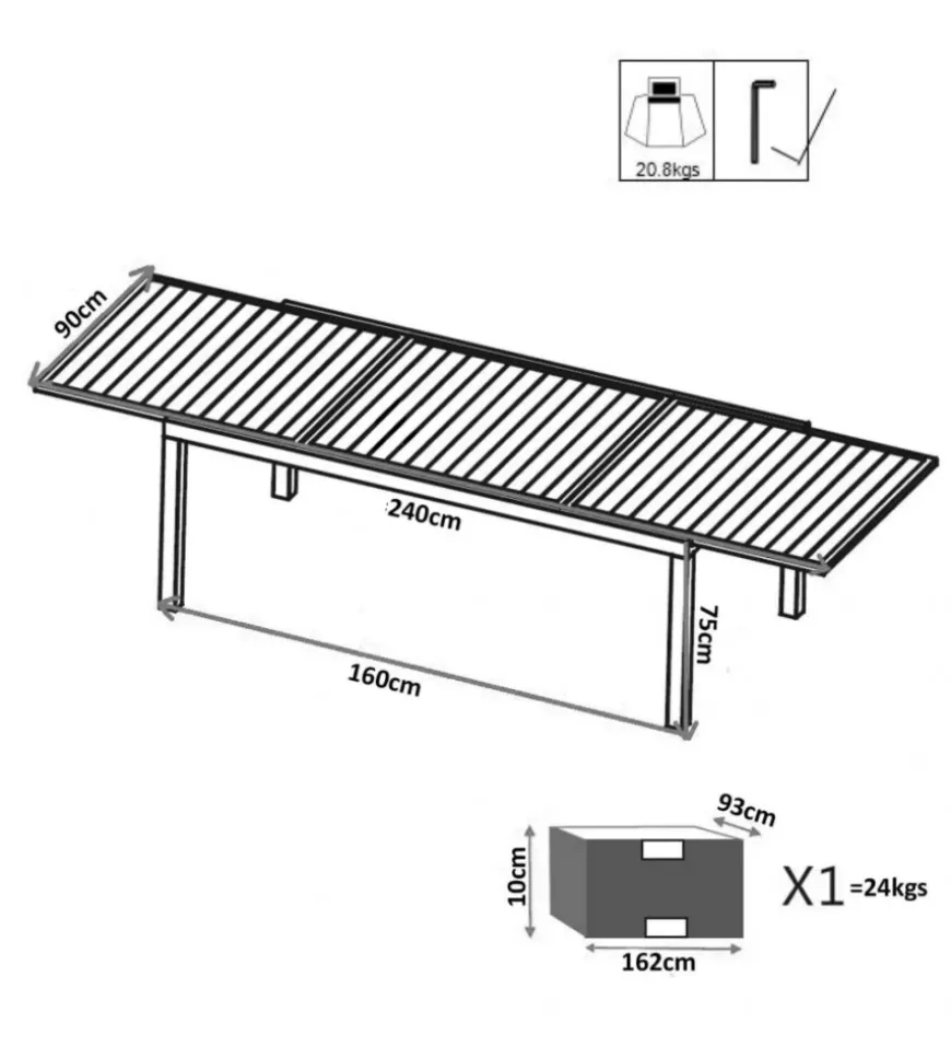 Tavolo da giardino allungabile elica garden "formentera" in alluminio bianco 160/240x90x75 cm