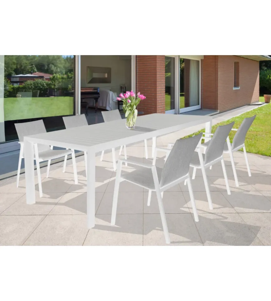 Tavolo da giardino allungabile elica garden "houston" in alluminio bianco 160/240x100x75 cm