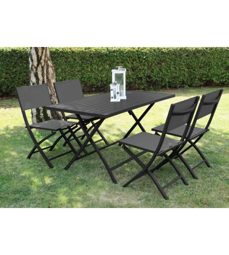 Tavolo da giardino pieghevole elica garden "alabama" in alluminio antracite 77x130x73 cm