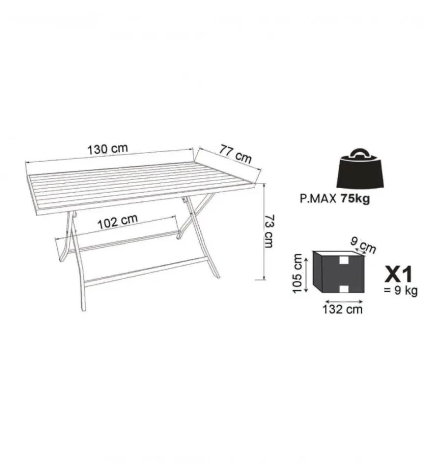 Tavolo da giardino pieghevole elica garden "alabama" in alluminio antracite 77x130x73 cm