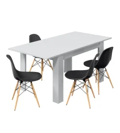 Tavolo da pranzo estensibile bianco lucido, 140-190x90x78 cm