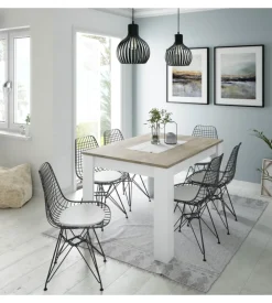 Tavolo da pranzo estensibile bianco e rovere, 140-190x90x78 cm