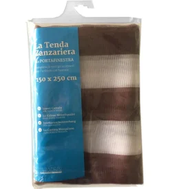 Tenda zanzariera ad anelli per portafinestra fantasia a righe bianco e marrone 150x250 cm