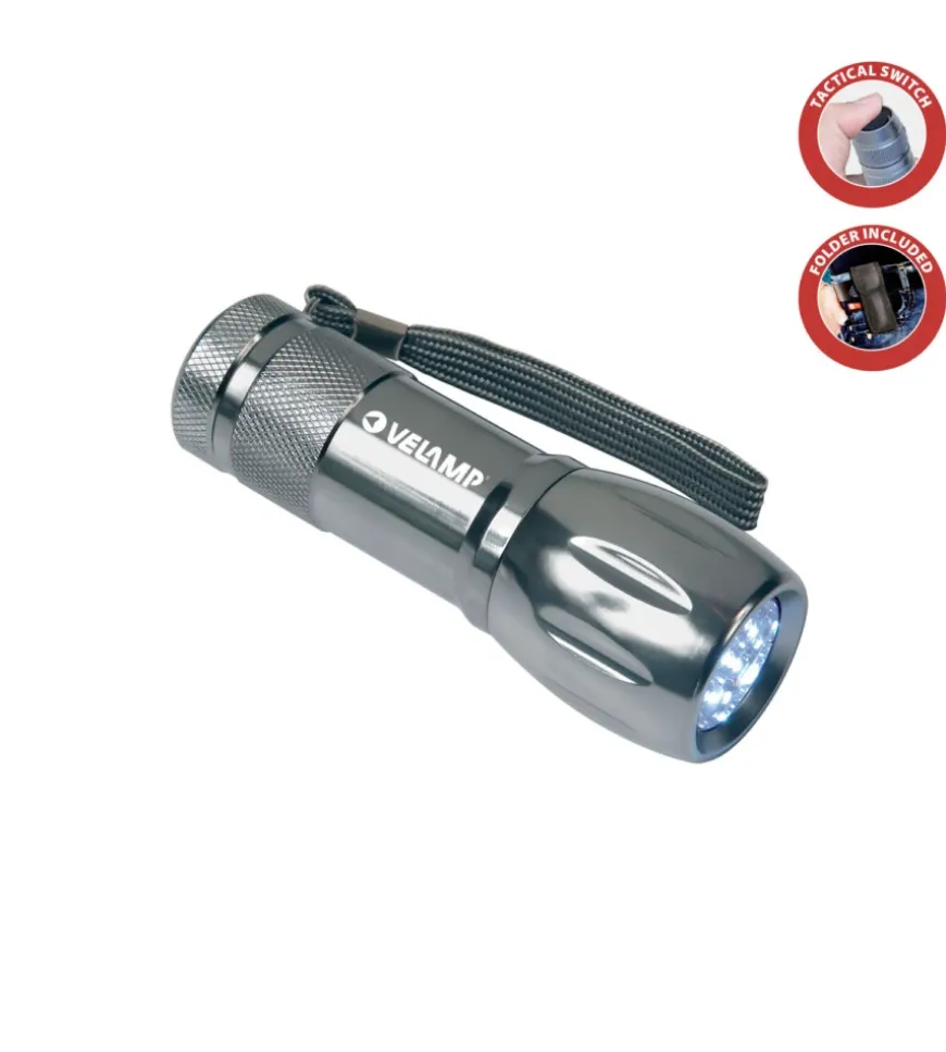 Torcia in alluminio 9 led, 25 lumen, con astuccio