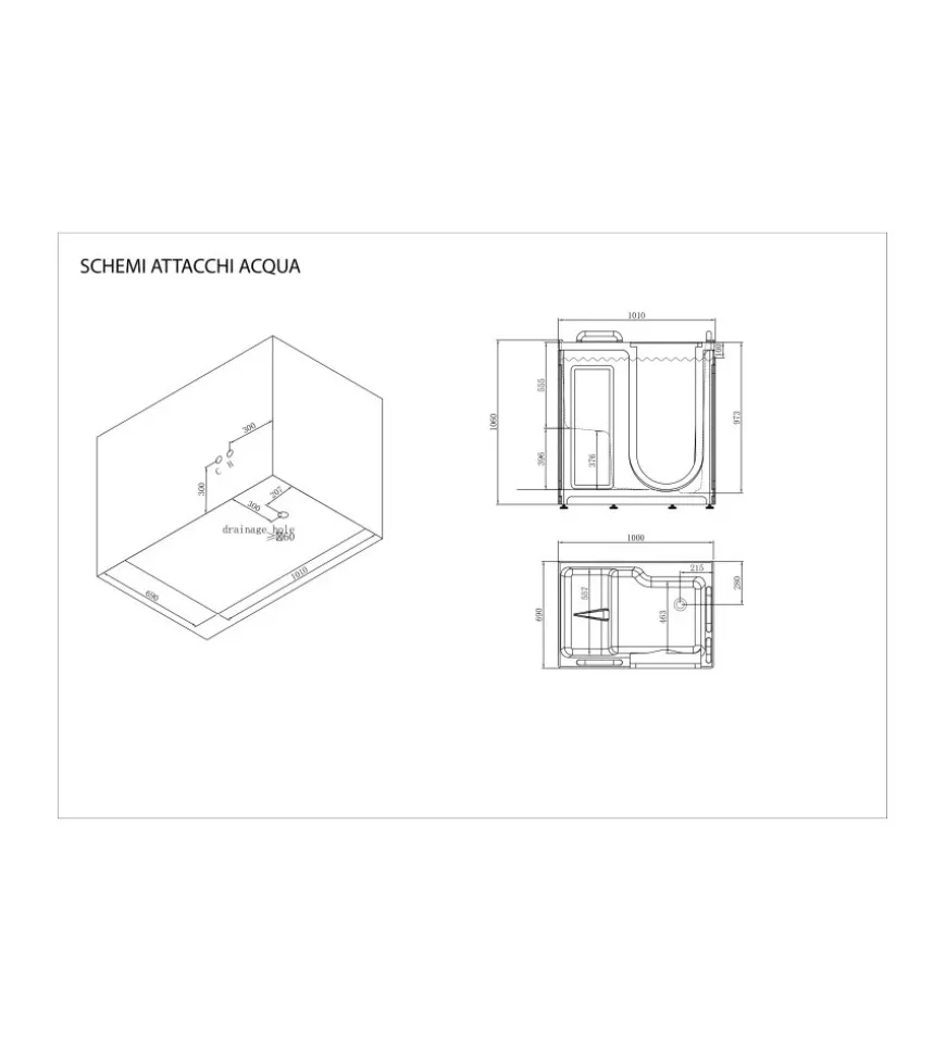 Vasca per anziani con sportello apertura a sinistra 110x63x97 cm