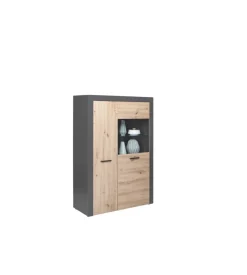 Vetrina 2 ante grigio e quercia, 100x41,6x147 cm