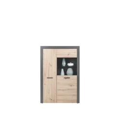 Vetrina 2 ante grigio e quercia, 100x41,6x147 cm