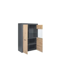 Vetrina 2 ante grigio e quercia, 100x41,6x147 cm