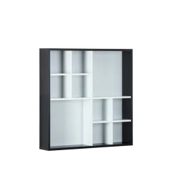 Vetrinetta bianca e nera con 10 scomparti, 70x13x70 cm