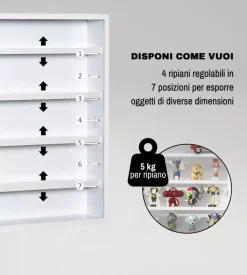Vetrinetta espositore per collezionismo bellahome bianco con ante in vetro temperato 80x11x60 cm