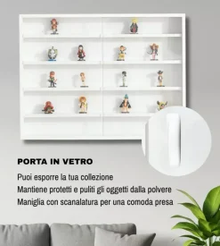 Vetrinetta espositore per collezionismo bellahome bianco con ante in vetro temperato 80x11x60 cm