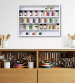 Vetrinetta espositore per collezionismo bellahome bianco con ante in vetro temperato 80x11x60 cm