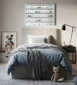 Vetrinetta espositore per collezionismo bellahome bianco con ante in vetro temperato 80x11x60 cm