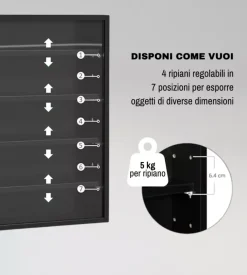 Vetrinetta espositore per collezionismo bellahome nero con ante in vetro temperato 80x11x60 cm
