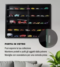 Vetrinetta espositore per collezionismo bellahome nero con ante in vetro temperato 80x11x60 cm