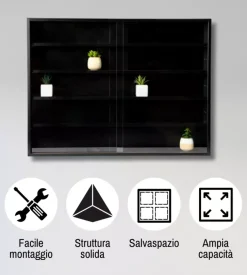 Vetrinetta espositore per collezionismo bellahome nero con ante in vetro temperato 80x11x60 cm