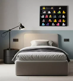 Vetrinetta espositore per collezionismo bellahome nero con ante in vetro temperato 80x11x60 cm