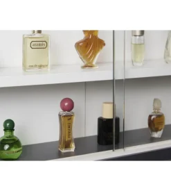 Vetrinetta scaffale in legno grigio con ante in vetro scorrevoli, 80x9,5x60 cm